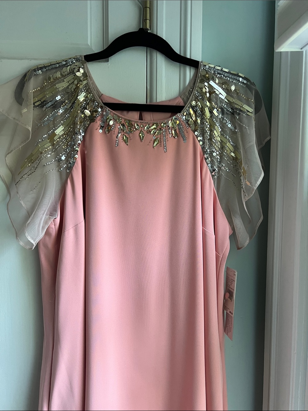 Aidan Mattox Pink Cape-Sleeve Embellished Tunic
